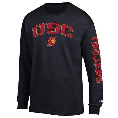 Men's Champion Black USC Trojans Arch Over Logo 2-Hit Long Sleeve T-Shirt