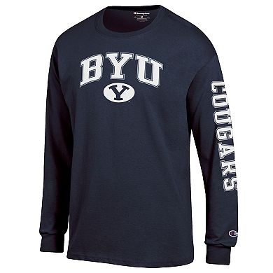 Men's Champion Navy BYU Cougars Arch Over Logo 2-Hit Long Sleeve T-Shirt