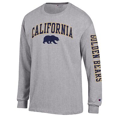 Men's Champion Heather Gray Cal Bears Arch Over Logo 2-Hit Long Sleeve T-Shirt