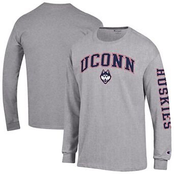 Men's Champion Heather Gray UConn Huskies Arch Over Logo 2-Hit Long Sleeve T-Shirt