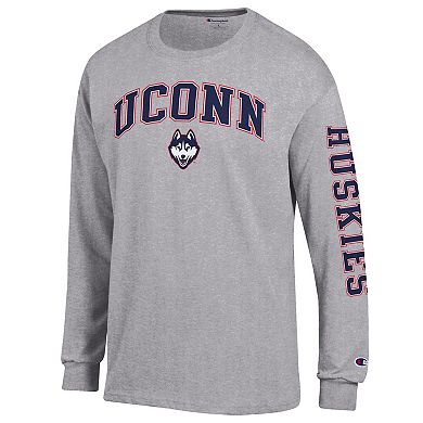 Men's Champion Heather Gray UConn Huskies Arch Over Logo 2-Hit Long Sleeve T-Shirt