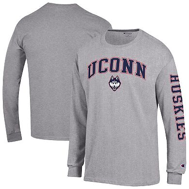 Men's Champion Heather Gray UConn Huskies Arch Over Logo 2-Hit Long Sleeve T-Shirt