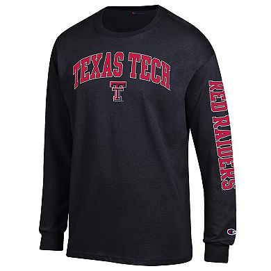 Men's Champion Black Texas Tech Red Raiders Arch Over Logo 2-Hit Long Sleeve T-Shirt