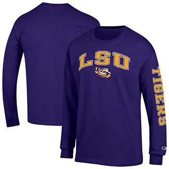 Men's Champion Purple LSU Tigers Arch Over Logo 2-Hit Long Sleeve T-Shirt