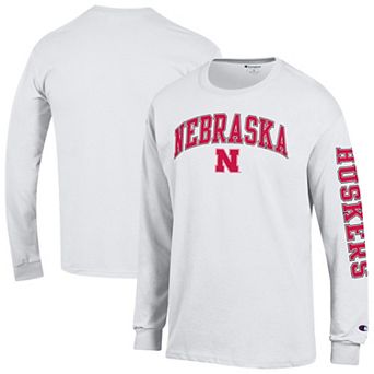 Men's Champion White Nebraska Huskers Arch Over Logo 2-Hit Long Sleeve T-Shirt