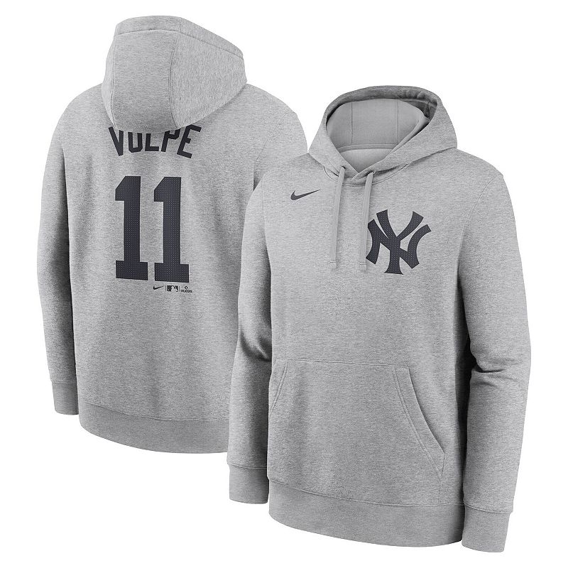 Men's Nike Anthony Volpe Heather Gray New York Yankees Player Name & Number Club Fleece Pullover Hoodie, 