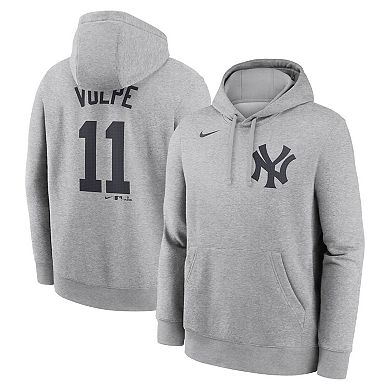 Men's Nike Anthony Volpe Heather Gray New York Yankees Player Name & Number Club Fleece Pullover Hoodie
