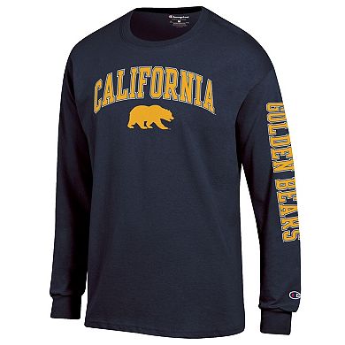 Men's Champion Navy Cal Bears Arch Over Logo 2-Hit Long Sleeve T-Shirt