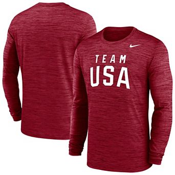 Men's Nike Red Team USA Training Velocity Long Sleeve Performance T-Shirt