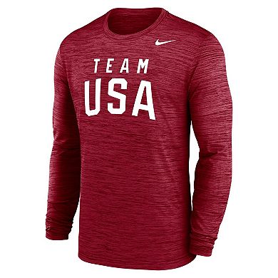 Men's Nike Red Team USA Training Velocity Long Sleeve Performance T-Shirt