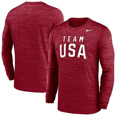 Men's Nike Red Team USA Training Velocity Long Sleeve Performance T-Shirt