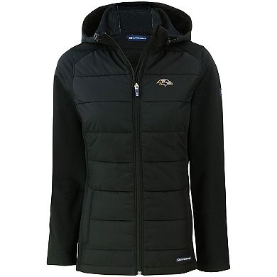 Women's Cutter & Buck Black Baltimore Ravens Evoke PrimaLoft Hybrid Eco Softshell Recycled Full-Zip Hooded Jacket