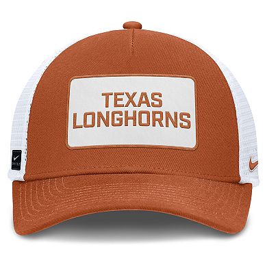 Men's Nike Texas Orange/White Texas Longhorns 2025 On-Field Rise Patch Trucker Adjustable Hat