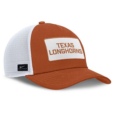Men's Nike Texas Orange/White Texas Longhorns 2025 On-Field Rise Patch Trucker Adjustable Hat