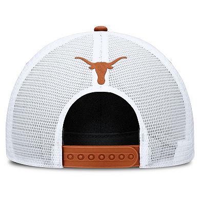 Men's Nike Texas Orange/White Texas Longhorns 2025 On-Field Rise Patch Trucker Adjustable Hat