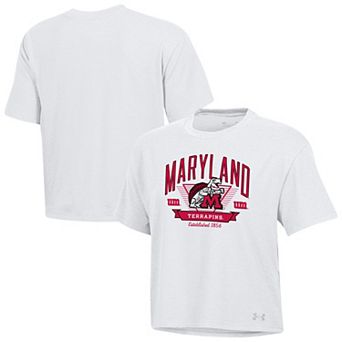 Women's Under Armour White Maryland Terrapins Essentials Icon Ultra-Soft Boxy Cropped T-Shirt