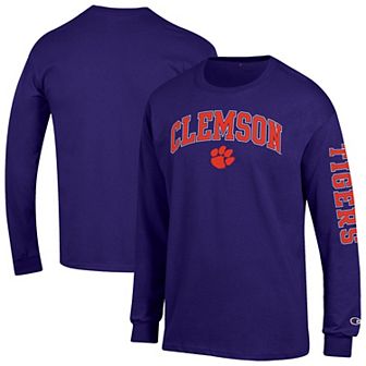 Men's Champion Purple Clemson Tigers Arch Over Logo 2-Hit Long Sleeve T-Shirt