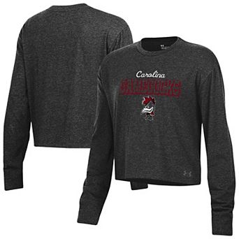 Women's Under Armour Heather Black South Carolina Gamecocks Essentials Icon Ultra-Soft Boxy Cropped Long Sleeve T-Shirt