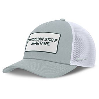 Men's Nike Gray/White Michigan State Spartans 2025 On-Field Rise Patch Trucker Adjustable Hat