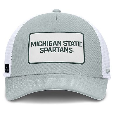 Men's Nike Gray/White Michigan State Spartans 2025 On-Field Rise Patch Trucker Adjustable Hat
