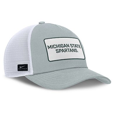 Men's Nike Gray/White Michigan State Spartans 2025 On-Field Rise Patch Trucker Adjustable Hat
