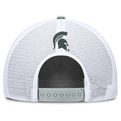 Men's Nike Gray/White Michigan State Spartans 2025 On-Field Rise Patch Trucker Adjustable Hat