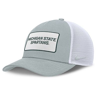 Men's Nike Gray/White Michigan State Spartans 2025 On-Field Rise Patch Trucker Adjustable Hat