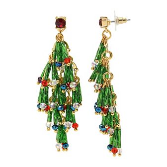 Gold Tone Tree Beaded Dangle Earrings