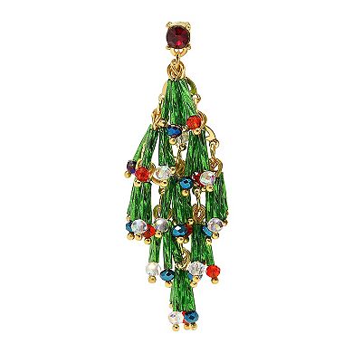Gold Tone Tree Beaded Dangle Earrings