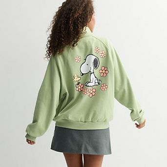 Juniors' Peanuts Snoopy Quarter-Snap Fleece Pullover