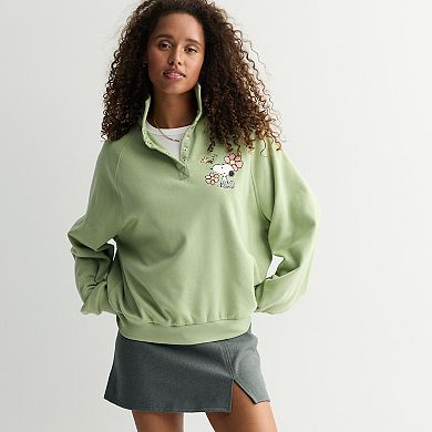 Juniors' Peanuts Snoopy Quarter-Snap Fleece Pullover