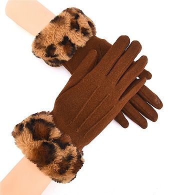 Women's Mellow World Wool Gloves With Faux Fur Leopard Cuffs