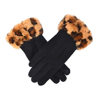 Women's Mellow World Wool Gloves With Faux Fur Leopard Cuffs