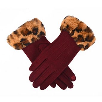 Women's Mellow World Wool Gloves With Faux Fur Leopard Cuffs