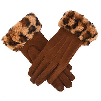 Women's Mellow World Wool Gloves With Faux Fur Leopard Cuffs
