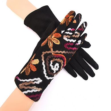 Women's Mellow World Embroidered Yarn Swirls Gloves