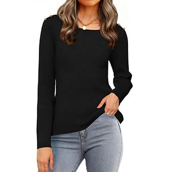 Ribbed Knit Sweater Top for Women Long Sleeve Crewneck Fitted Pullover Shirt