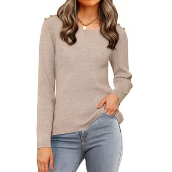 Ribbed Knit Sweater Top for Women Long Sleeve Crewneck Fitted Pullover Shirt