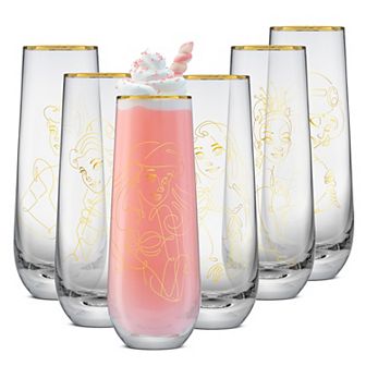JoyJolt Disney Princess Sketch Stemless Flutes 7-oz. Set of 6