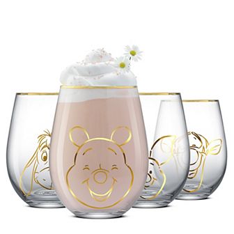 JoyJolt Disney’s Winnie the Pooh Gold Sketch Stemless Drinking Glasses Set of 4