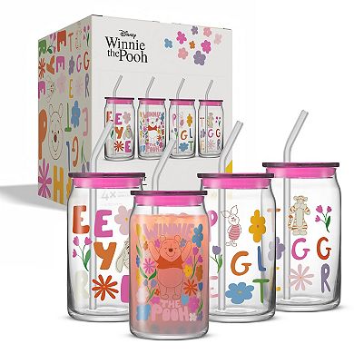 JoyJolt Disney’s Winnie the Pooh & Friends Flower Power Tumbler Glasses 4-pc. Set