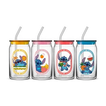 JoyJolt Disney’s Stitch Island Vibes 4 pc Tumbler Glass Set with Lids & Straws