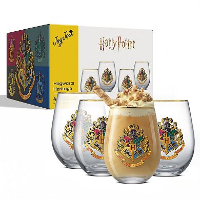 JoyJolt Harry Potter Hogwarts Heritage Stemless Drinking Glasses Set of 4