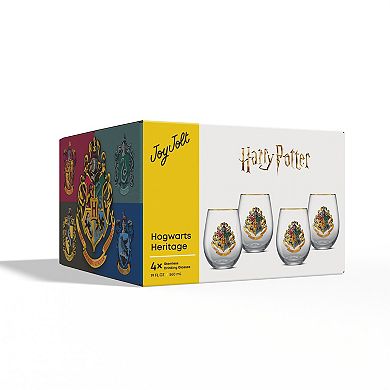 JoyJolt Harry Potter Hogwarts Heritage Stemless Drinking Glasses Set of 4