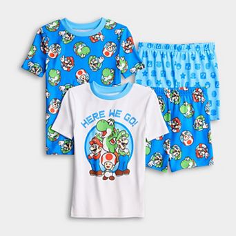Boys 6-12 Super Mario "Here We Go" 4 pc Snug Fit Pajama Tops & Pajama Bottoms Set
