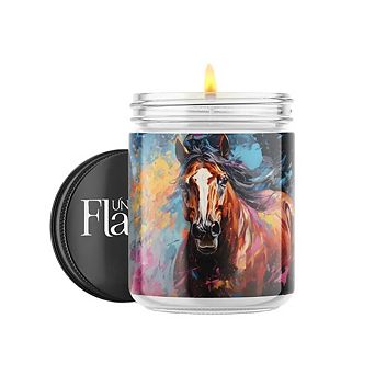 Horse Watercolor 16-oz Candle Jar - Mahogany Teakwood