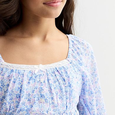 Girls 7-16 Limited Too Long Sleeve Peasant Top with Ruffle Hem