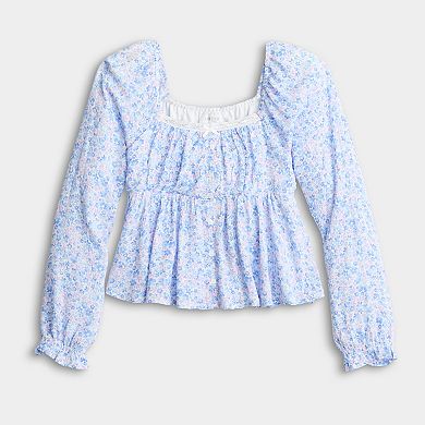Girls 7-16 Limited Too Long Sleeve Peasant Top with Ruffle Hem