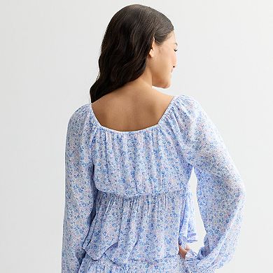 Girls 7-16 Limited Too Long Sleeve Peasant Top with Ruffle Hem