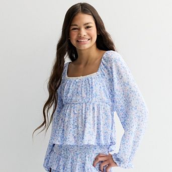 Girls 7-16 Limited Too Long Sleeve Peasant Top with Ruffle Hem
